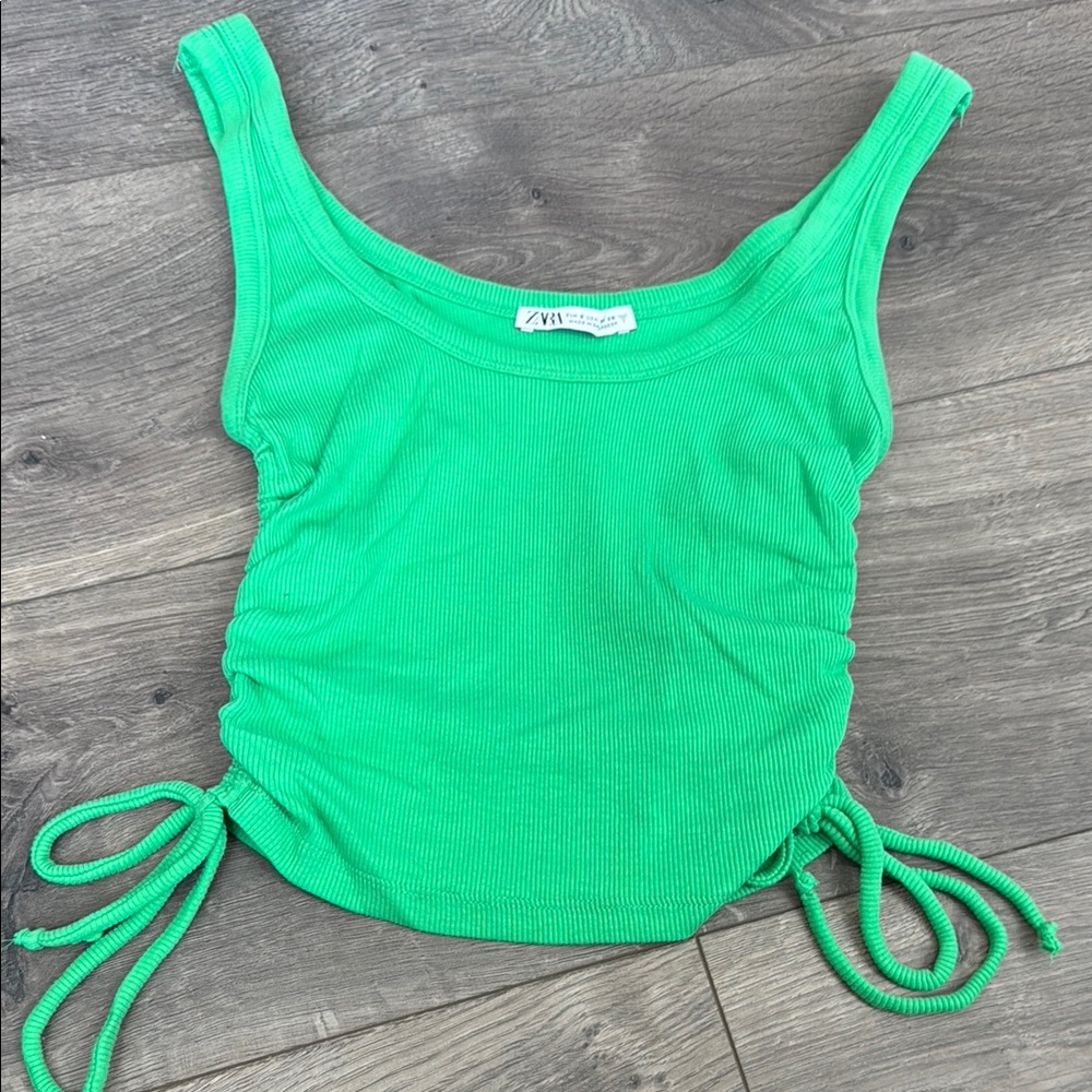 Zara Vici Green Ribbed Tank Top
